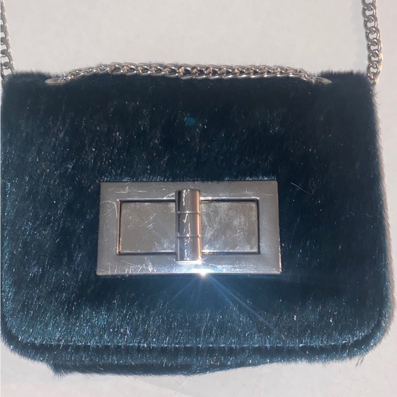 Free People green fuzzy furry chain Tote crossbody purse handbag shoulder bag - Picture 2 of 12